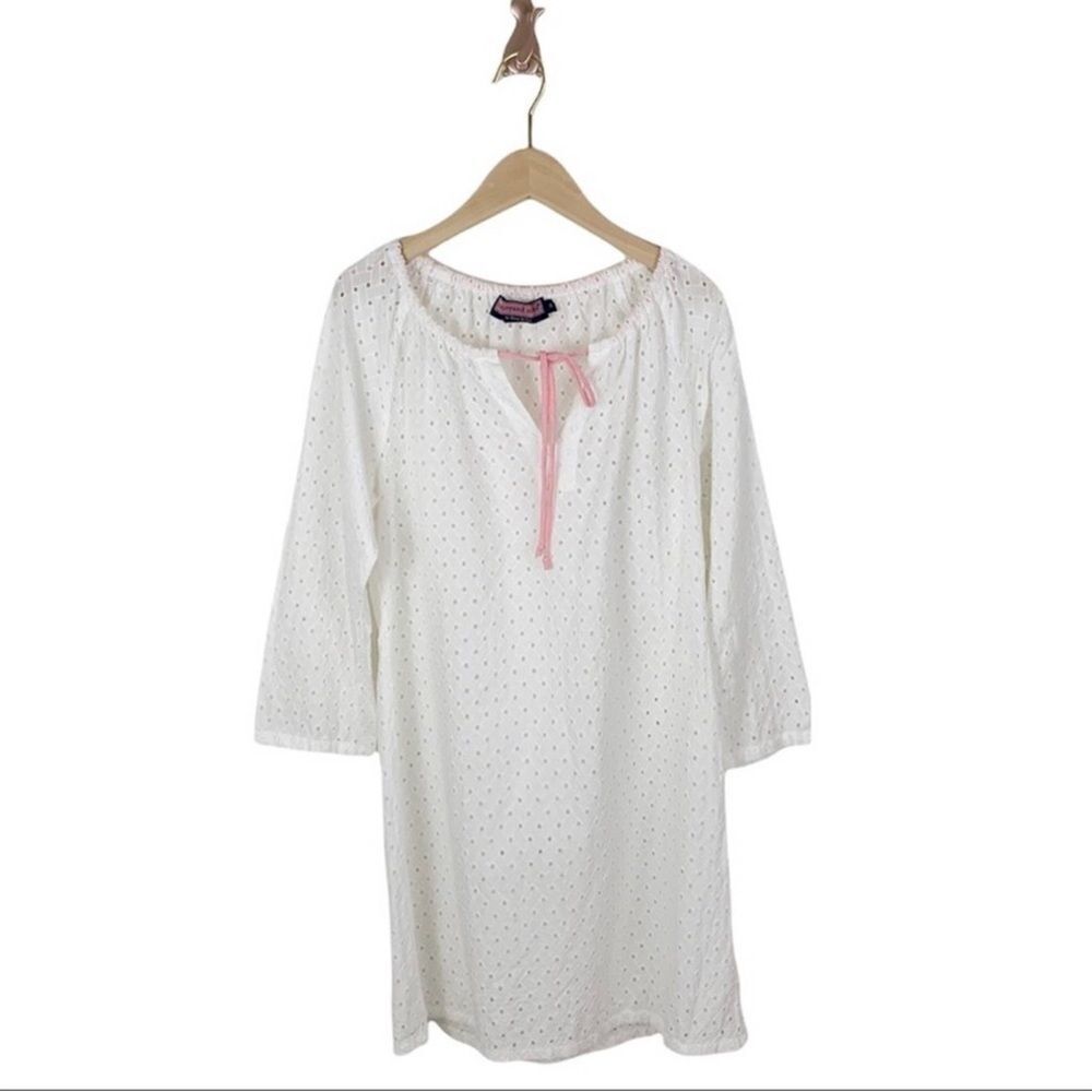 Vineyard Vines Dress 3/4 Sleeve White Eyelet Cotton Shift Dress Size Small